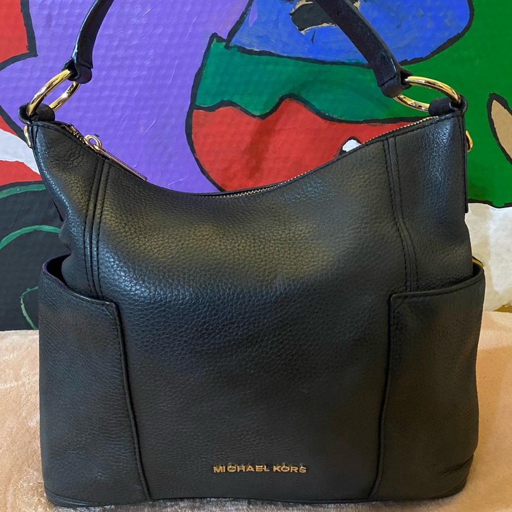 Michael Kors Black Hobo Bag with Gold Accents